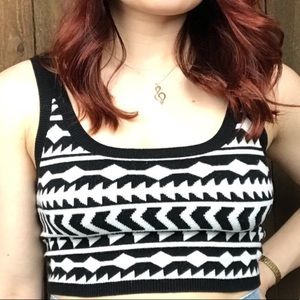 Ecote Black & White Ribbed Tank Crop Aztec Pattern Size Small